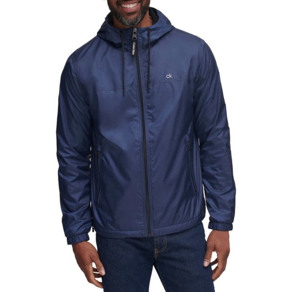 Calvin Klein Fleece Lined Windbreaker Jacket NEW Mens XXL Blue Hood - Picture 1 of 11